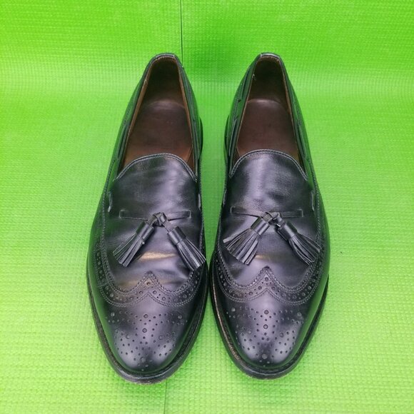 ✅Allen Edmonds Manchester Mens 10 Black Leather Bludgeoned Wingtip Tassel Loafer main image 7